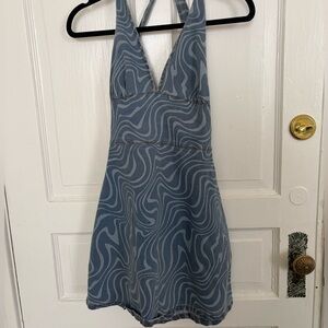 Another Girl blue printed halter mini dress